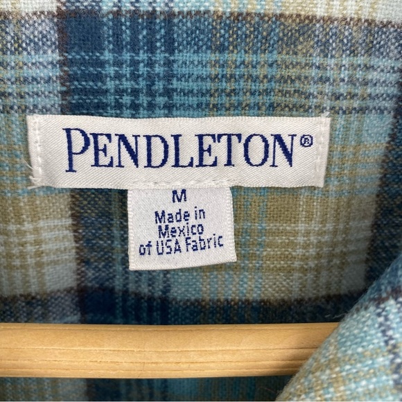 Pendleton Turquoise Blue Plaid 100% Virgin Wool Button-Up Shirt Wms sz Medium - Picture 5 of 12